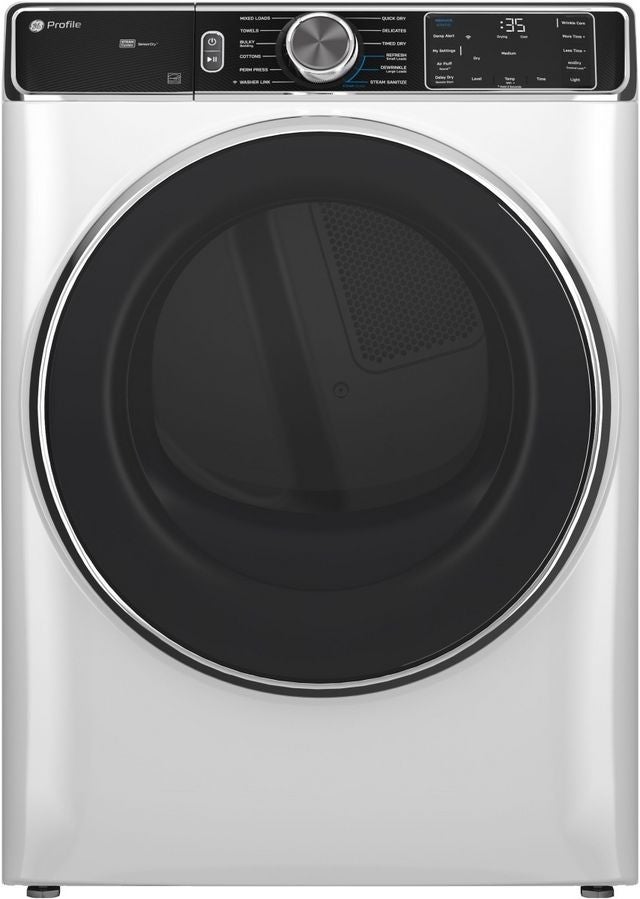 GE Profile 7.8 Cu. Ft. Stackable Smart Gas Dryer with Steam and Washer Link: White