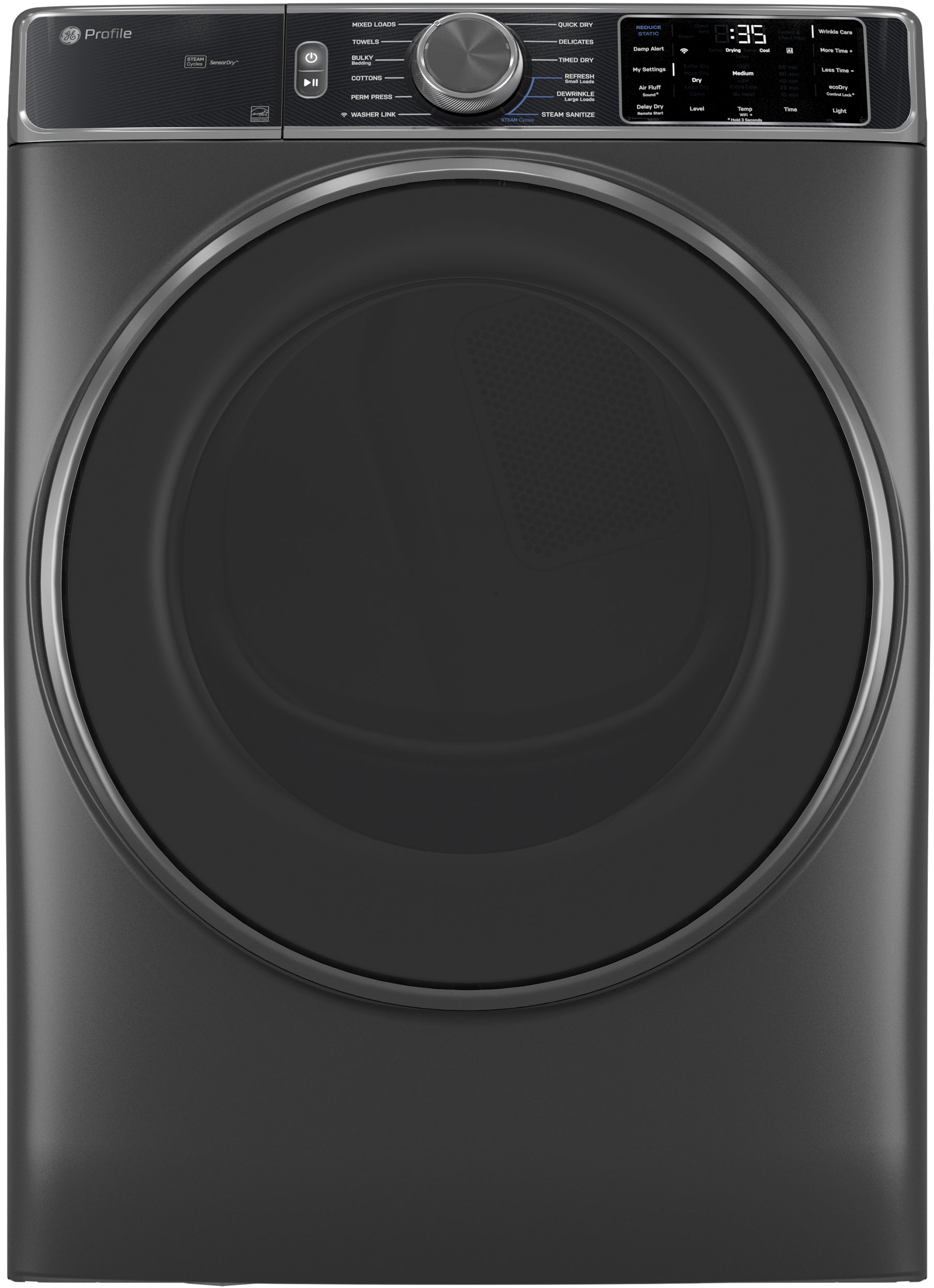 GE 28 Inch Smart Front Load Gas Dryer With 7.8 Cu Ft Capacity, Steam Sanitize, Washer Link, Adaptive My Settings, Smarthq, Stainless Steel Drum And Energy Star Certified: Black