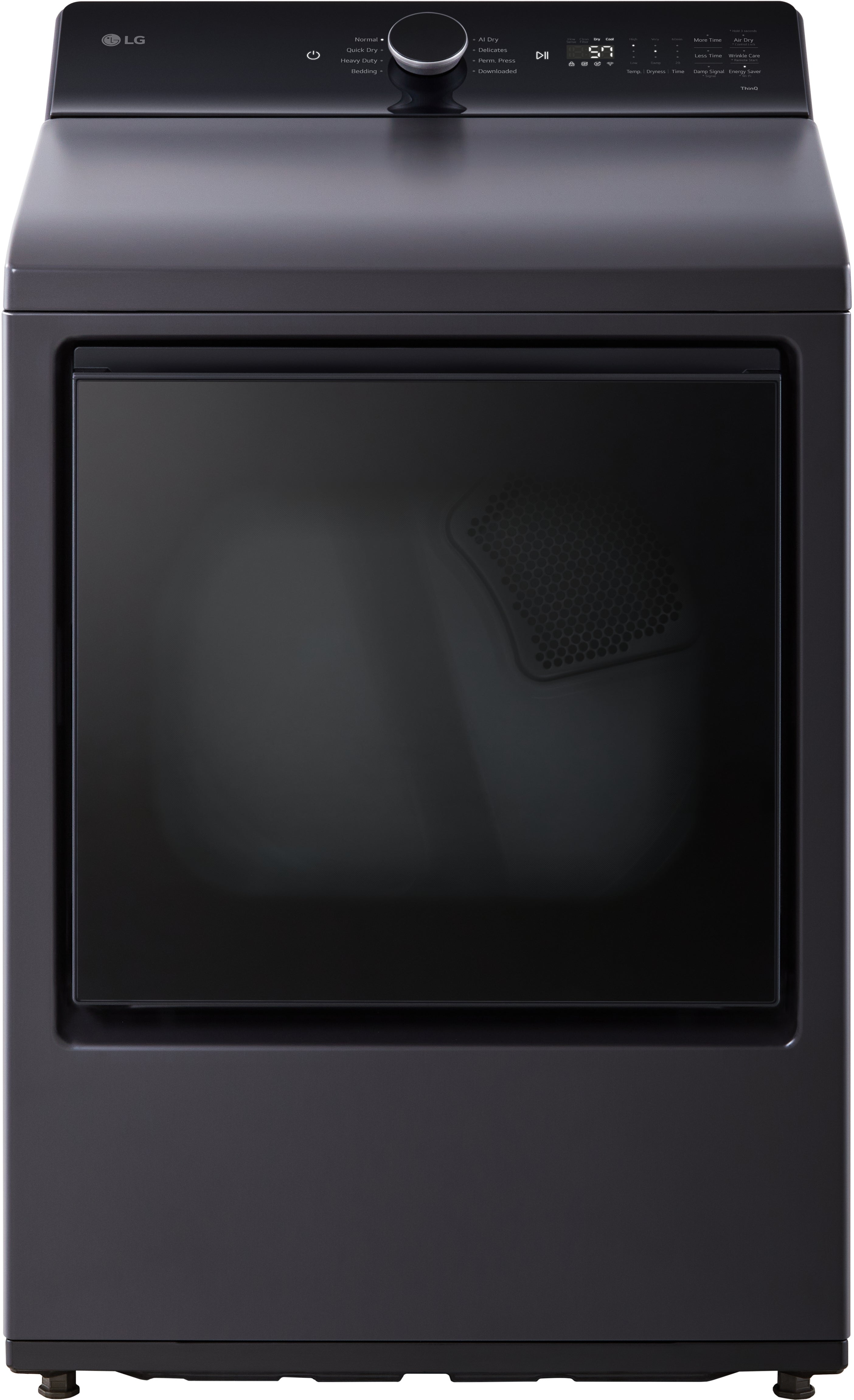 LG 27 Inch Top Load Electric Dryer with 7.3 cu ft Capacity, EasyLoad™ Door, AI Sensor Dry™, Smart Pairing™, FlowSense®, Lint Filter Indicators and Energy Star Certified: Matte Black