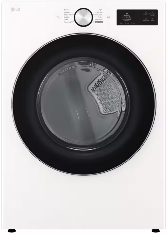 LG 7.4 cu.ft. Ultra Large Capacity Electric Dryer with AI Sensor Dry, and TurboSteam Technology: Alpine White