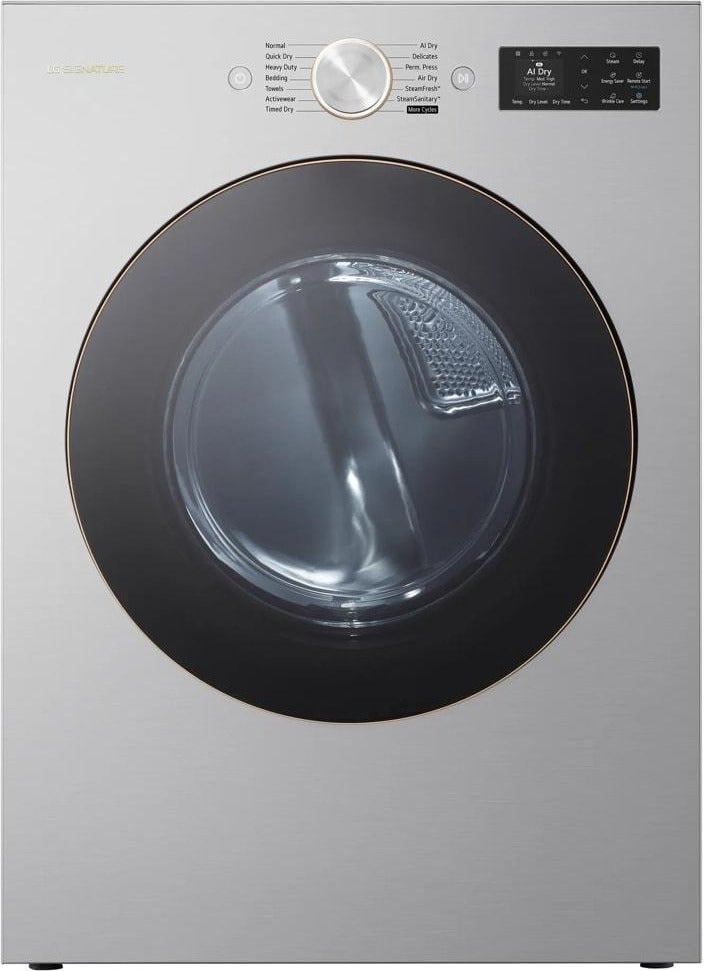 LG 9.0 Cu. Ft.  Mega Capacity Electric Dryer With Ai Sensor Dry, Turbosteam Technology And Gold Trim: Platinum Steel
