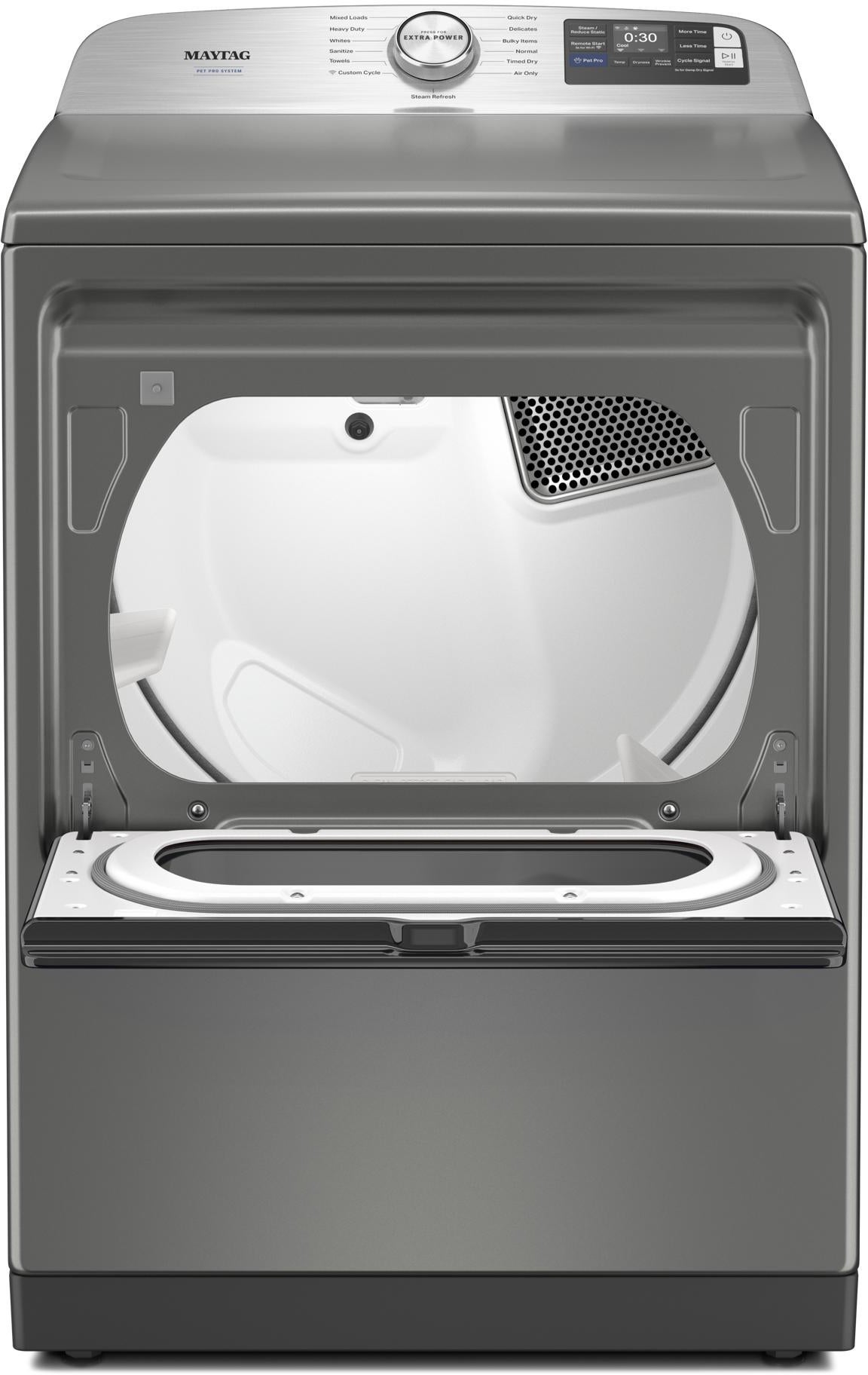 Maytag 7.4 Cu. Ft. Smart Top Load Electric Dryer With Pet Pro Option: Classic Silver