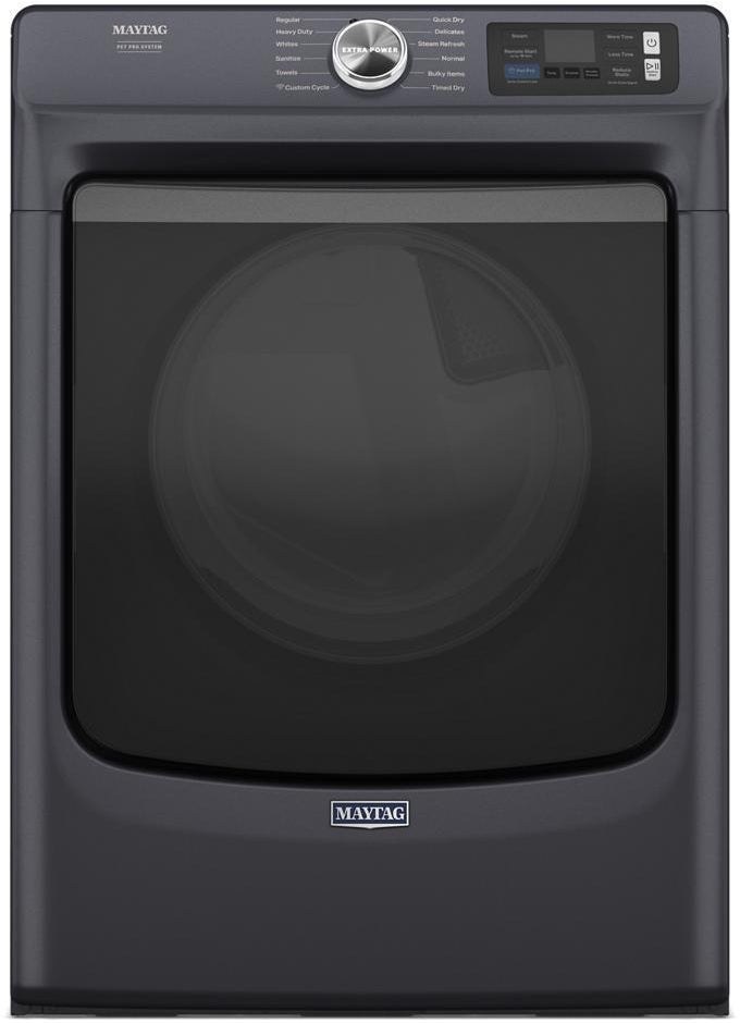 Maytag 27 Inch Smart Pet Pro Front Load Gas Dryer with 7.4 cu. ft. Capacity, Steam Cycle, Quick Dry, Remote Start, Drum Light, and Advanced Moisture Sensing and Energy Star Certified: Midnight Steel