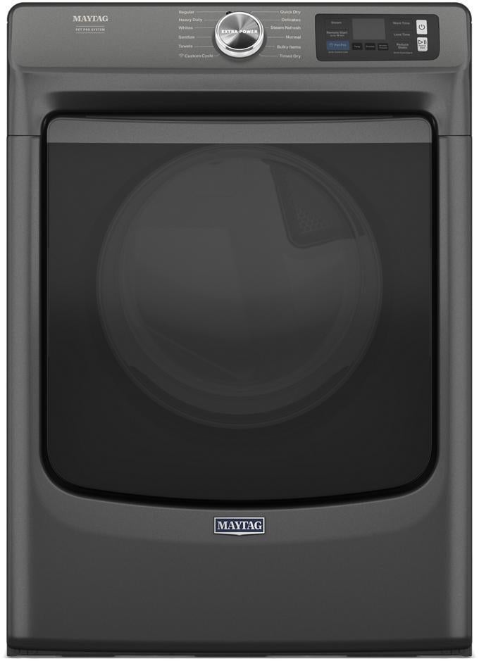 Maytag 27 Inch Smart Pet Pro Front Load Gas Dryer with 7.4 cu. ft. Capacity, Steam Cycle, Quick Dry, Remote Start, Drum Light, and Advanced Moisture Sensing and Energy Star Certified: Volcano Black