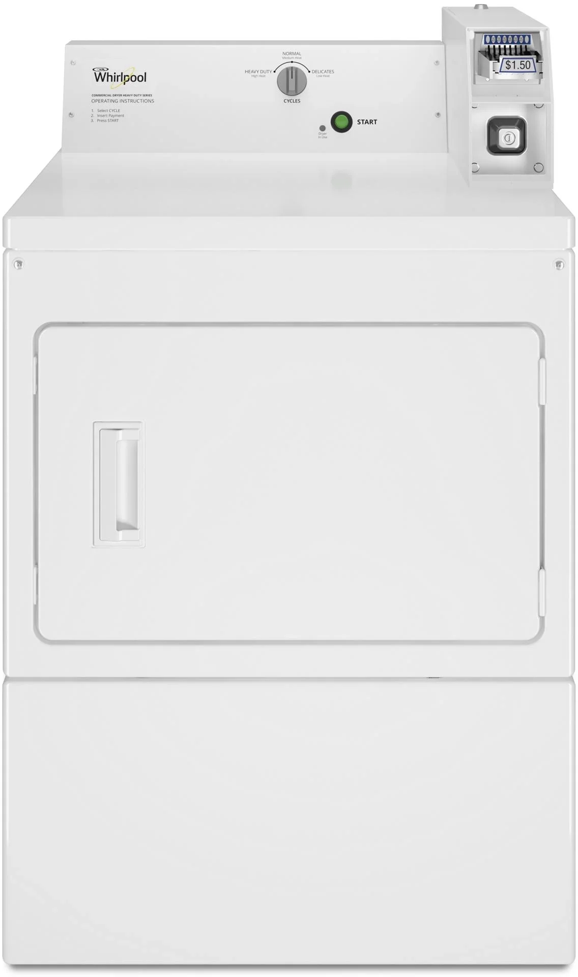 Whirlpool 7.4 Cu. Ft. White Commercial Gas Dryer with Coin Slide and Coin Box
