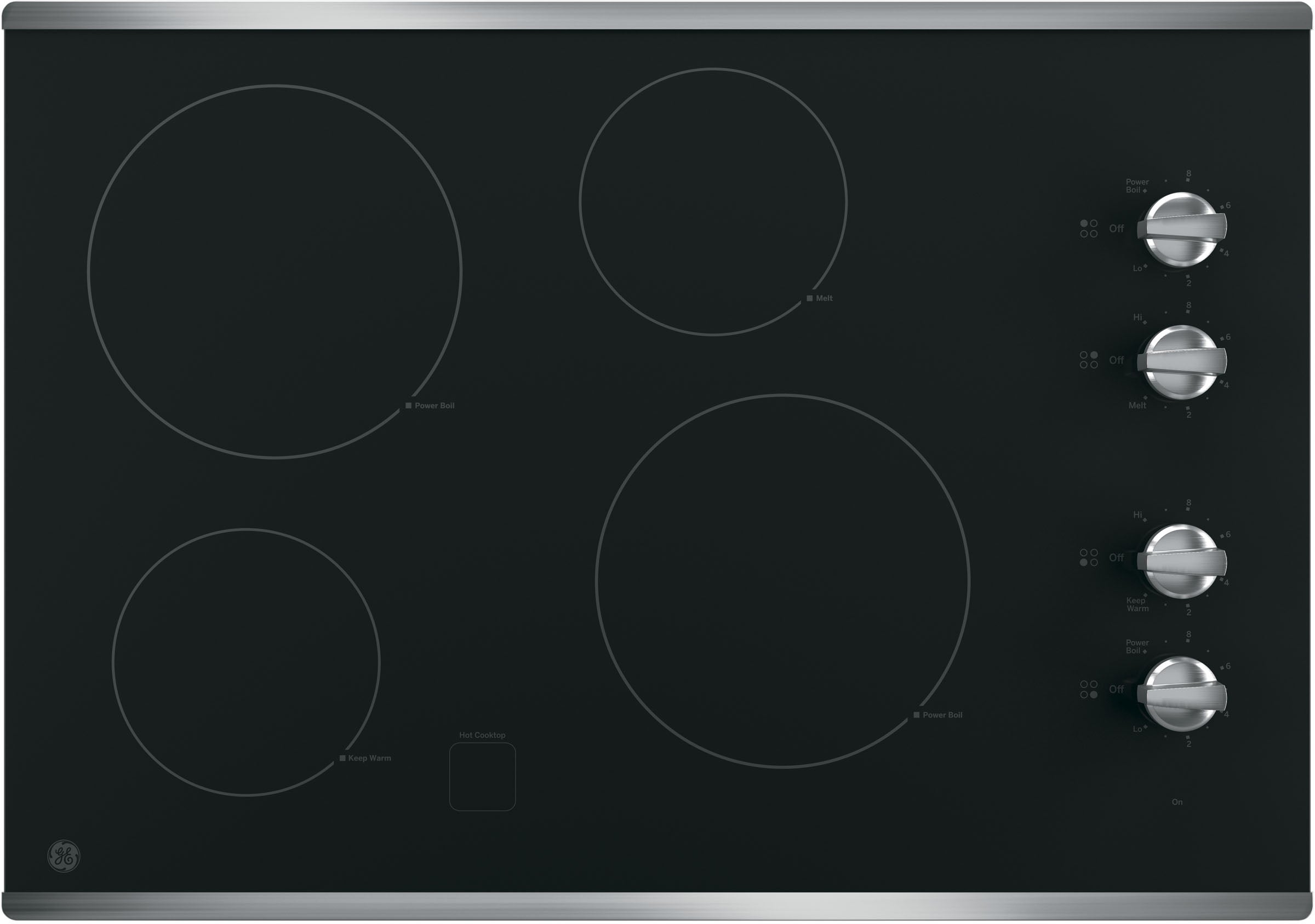 GE 30 Inch Built-In Electric Cooktop with 4 Radiant Elements: Black with Stainless Steel Trim