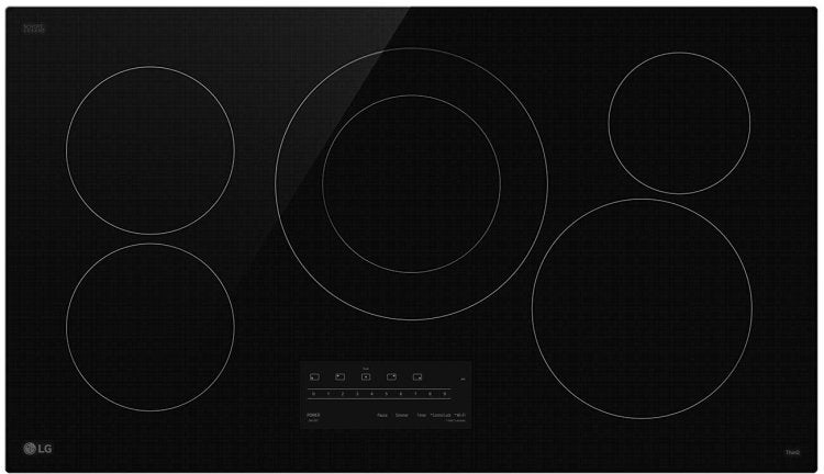 LG 36 Inch Electric Smart Cooktop with 5 Elements, Dual Elements, Simmer Function, Wi-Fi, Touch Controls, and ENERGY STAR®: Smooth Black