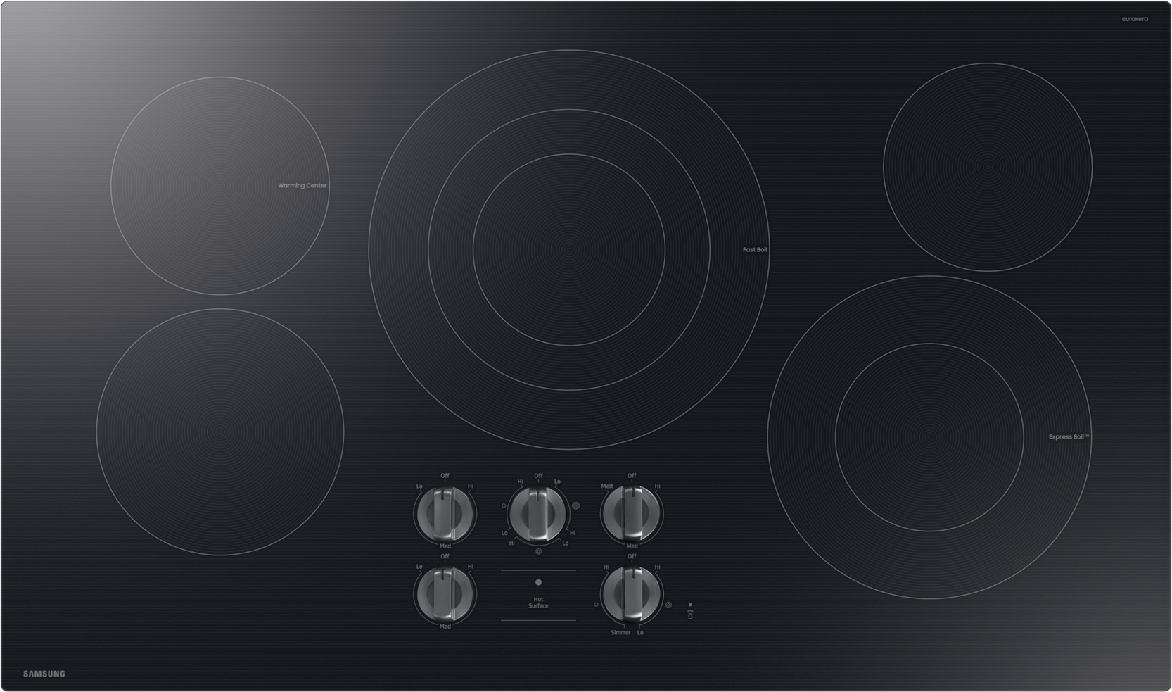 Samsung 36 Inch Electric Cooktop With 5 Zones And Illuminated Knobs, Energy Star Rated: Black