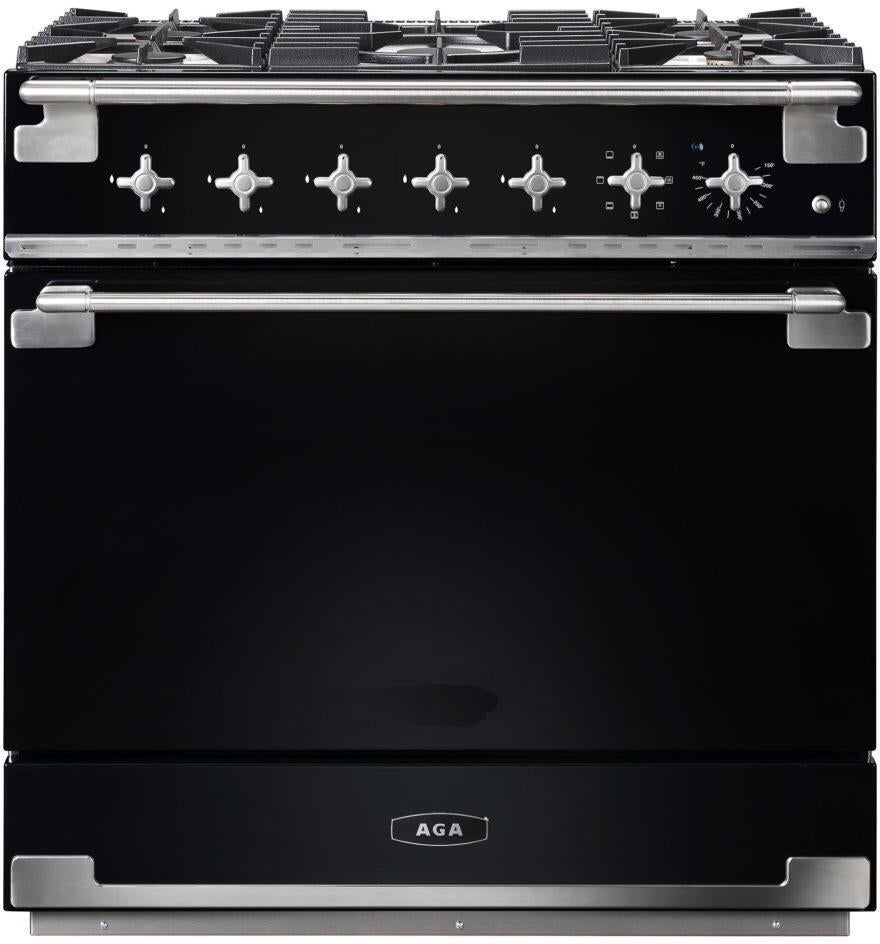 AGA AEL361DFBLK 36 Inch Gloss Black Dual Fuel Freestanding Range, in Gloss Black