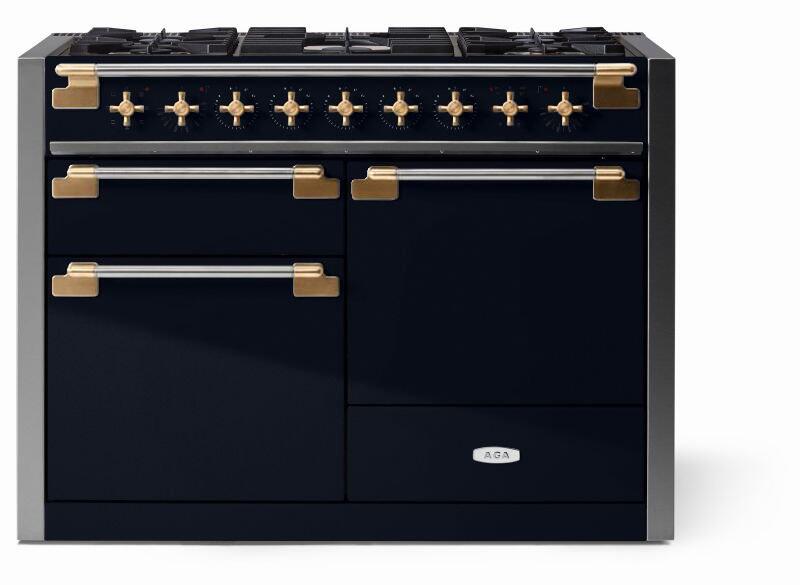 AGA AEL481DFABBLK Elise Series 48 Inch Natural Gas, Dual Fuel Double Oven Freestanding Range in Gloss Black
