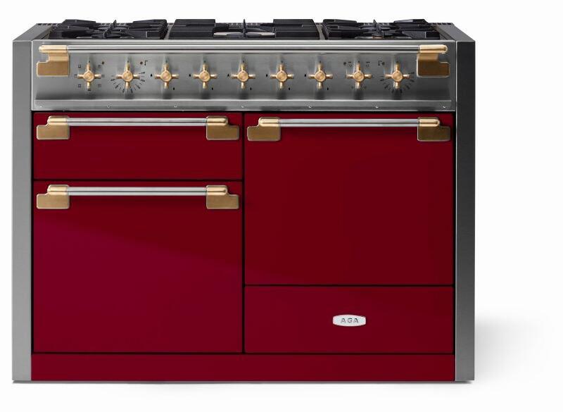 AGA AEL481DFABCNB Elise Series 48 Inch Natural Gas, Dual Fuel Double Oven Freestanding Range in Cranberry