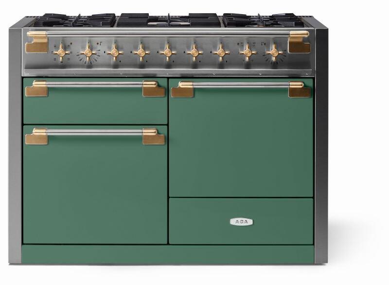 AGA AEL481DFABMG Elise Series 48 Inch Natural Gas, Dual Fuel Double Oven Freestanding Range in Mineral Green