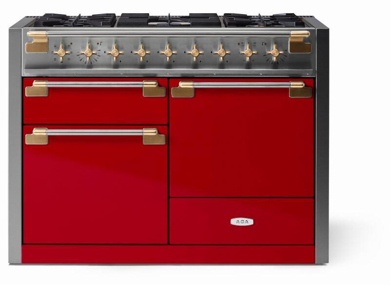 AGA AEL481DFABPCR Elise Series 48 Inch Natural Gas, Dual Fuel Double Oven Freestanding Range in Piccadilly Red