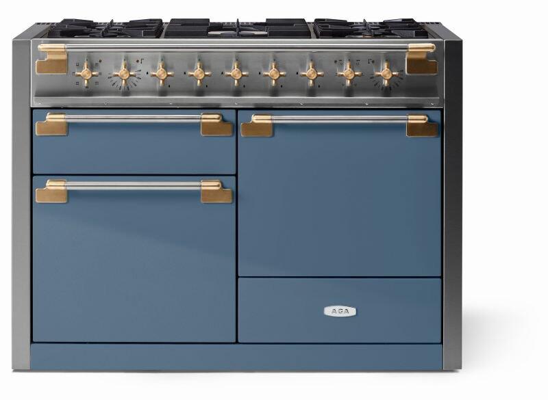 AGA AEL481DFABSTB Elise Series 48 Inch Natural Gas, Dual Fuel Double Oven Freestanding Range in Stone Blue