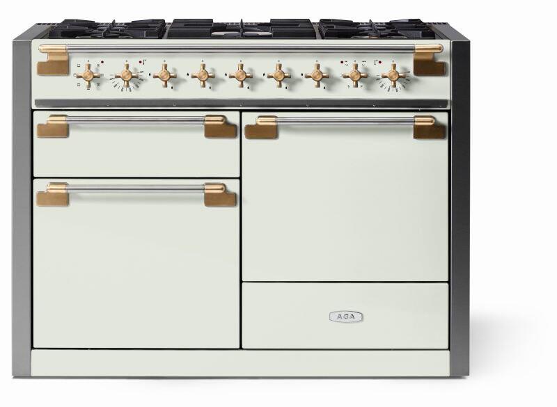 AGA AEL481DFABWHT Elise Series 48 Inch Natural Gas, Dual Fuel Double Oven Freestanding Range in White