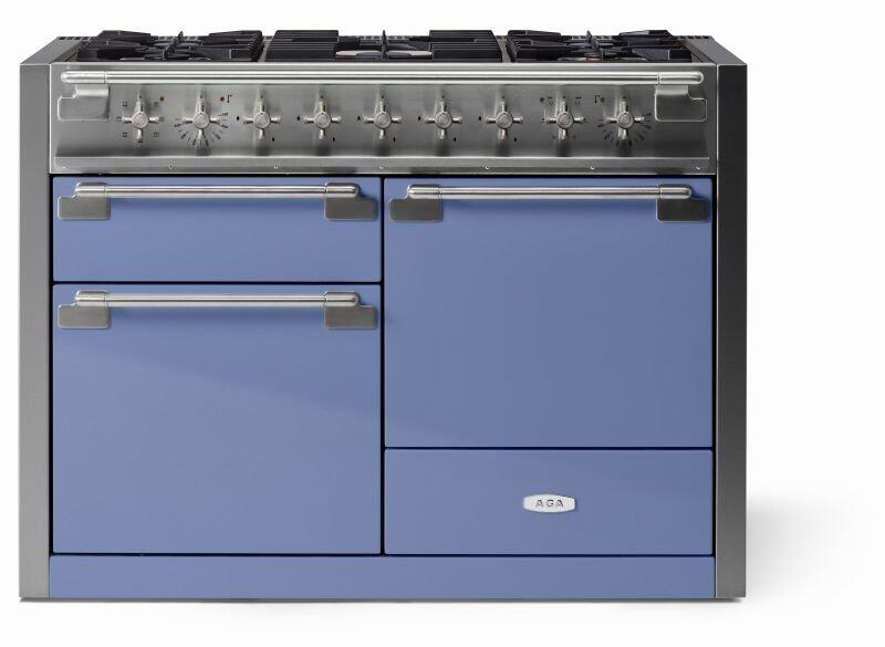 AGA AEL481DFCBB Elise Series 48 Inch Natural Gas, Dual Fuel Double Oven Freestanding Range in Carnaby Blue