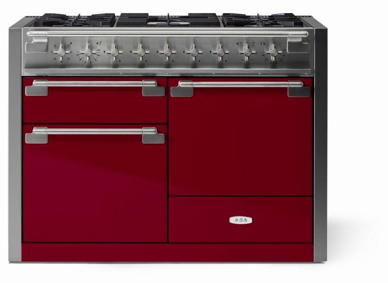 AGA AEL481DFCNB Elise Series 48 Inch Natural Gas, Dual Fuel Double Oven Freestanding Range in Cranberry