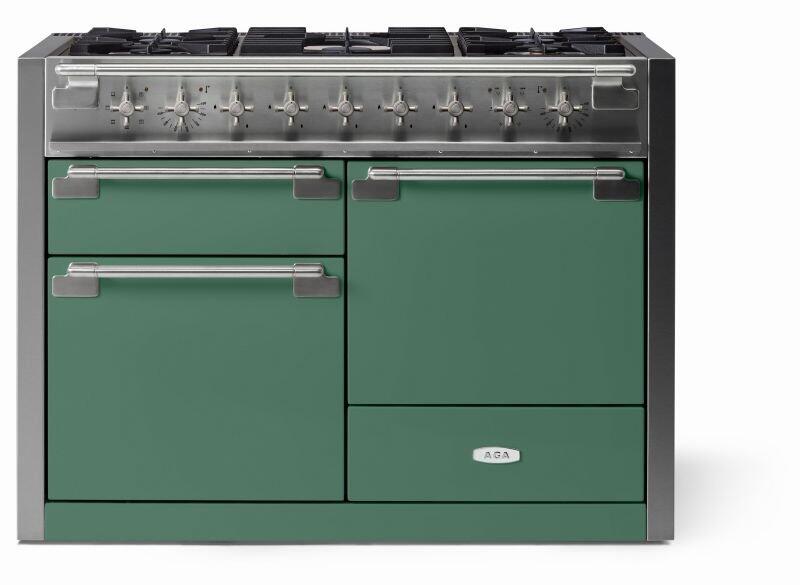 AGA AEL481DFMG Elise Series 48 Inch Natural Gas, Dual Fuel Double Oven Freestanding Range in Mineral Green