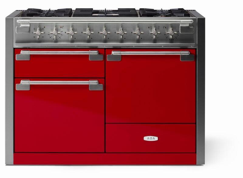 AGA AEL481DFPCR Elise Series 48 Inch Natural Gas, Dual Fuel Double Oven Freestanding Range in Piccadilly Red