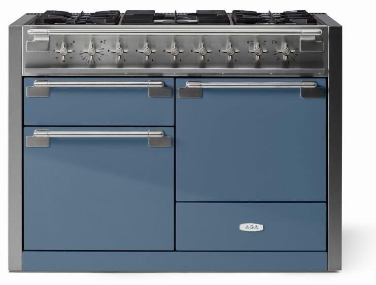 AGA AEL481DFSTB Elise Series 48 Inch Natural Gas, Dual Fuel Double Oven Freestanding Range in Stone Blue