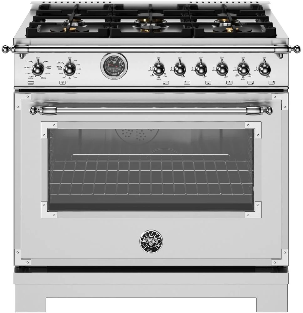 Bertazzoni HER366BCFEPXT Heritage Series 36 Inch Natural Gas, Dual Fuel Freestanding Range in Stainless Steel