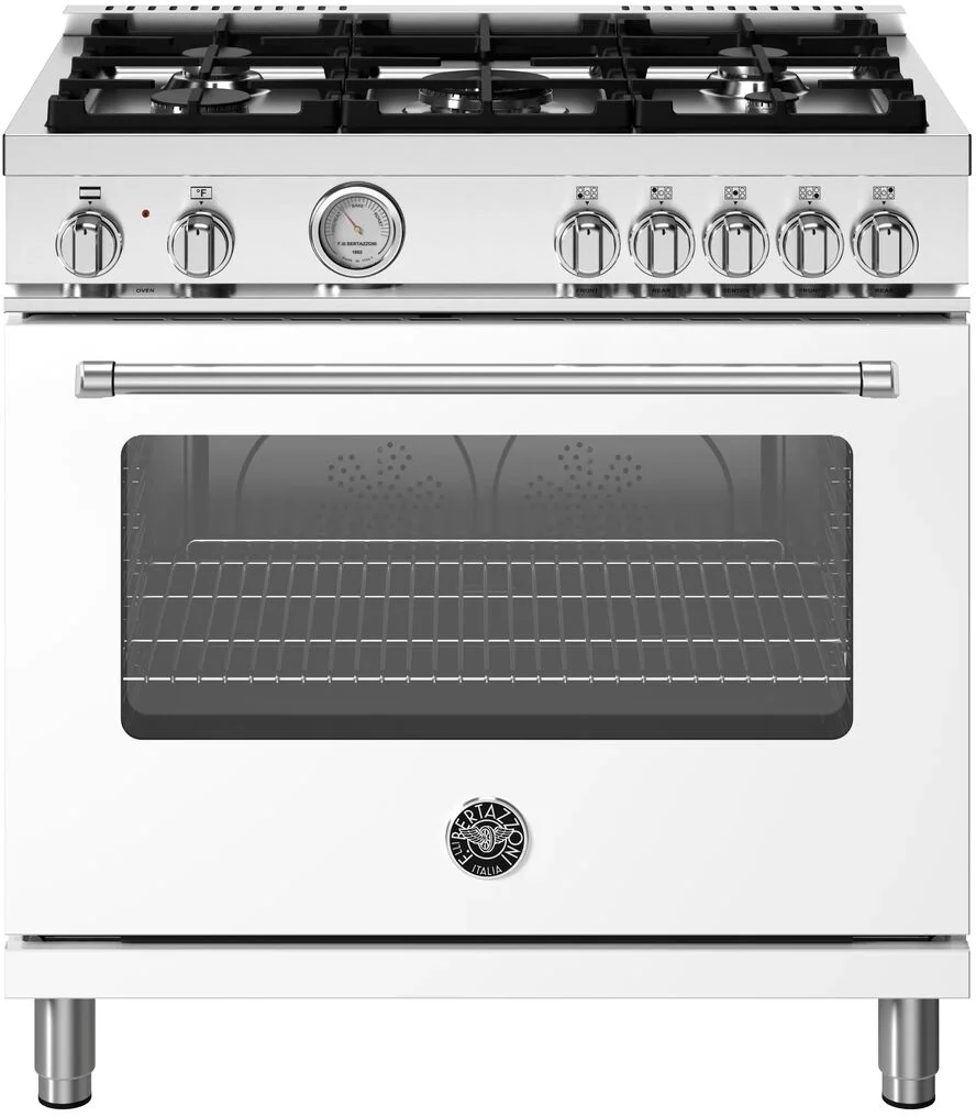 Bertazzoni MAS365DFMBIV Master Series 36 Inch Natural Gas, Dual Fuel Freestanding Range in Bianco White