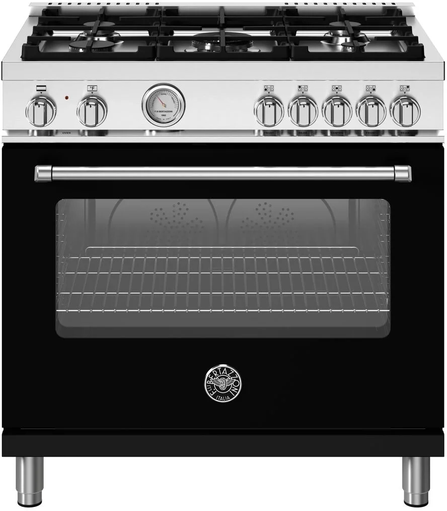 Bertazzoni MAS365DFMNEV Master Series 36 Inch Natural Gas, Dual Fuel Freestanding Range in Nero Black