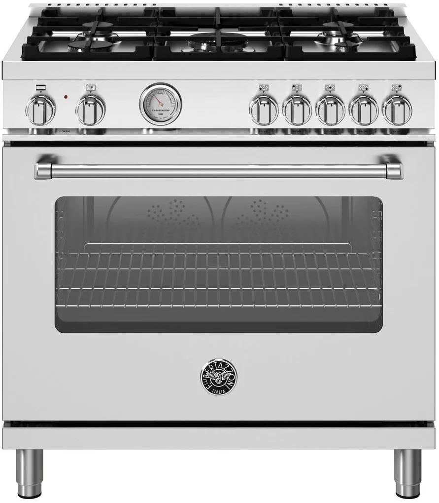 Bertazzoni MAS365DFMXV Master Series 36 Inch Natural Gas, Dual Fuel Freestanding Range in Stainless Steel