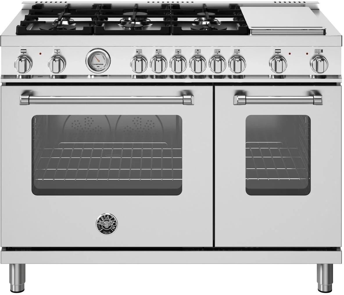 Bertazzoni MAS486BTFEPXT Master Series 48 Inch Natural Gas, Dual Fuel Double Oven Freestanding Range in Stainless Steel