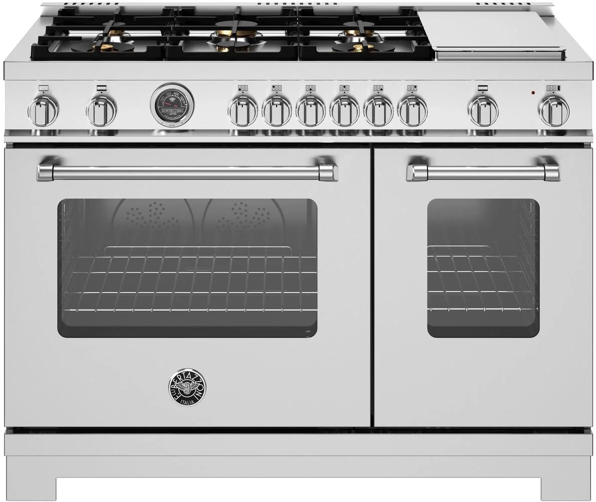Bertazzoni MAS486GDFMXV Master Series 48 Inch Natural Gas, Dual Fuel Double Oven Freestanding Range in Stainless Steel