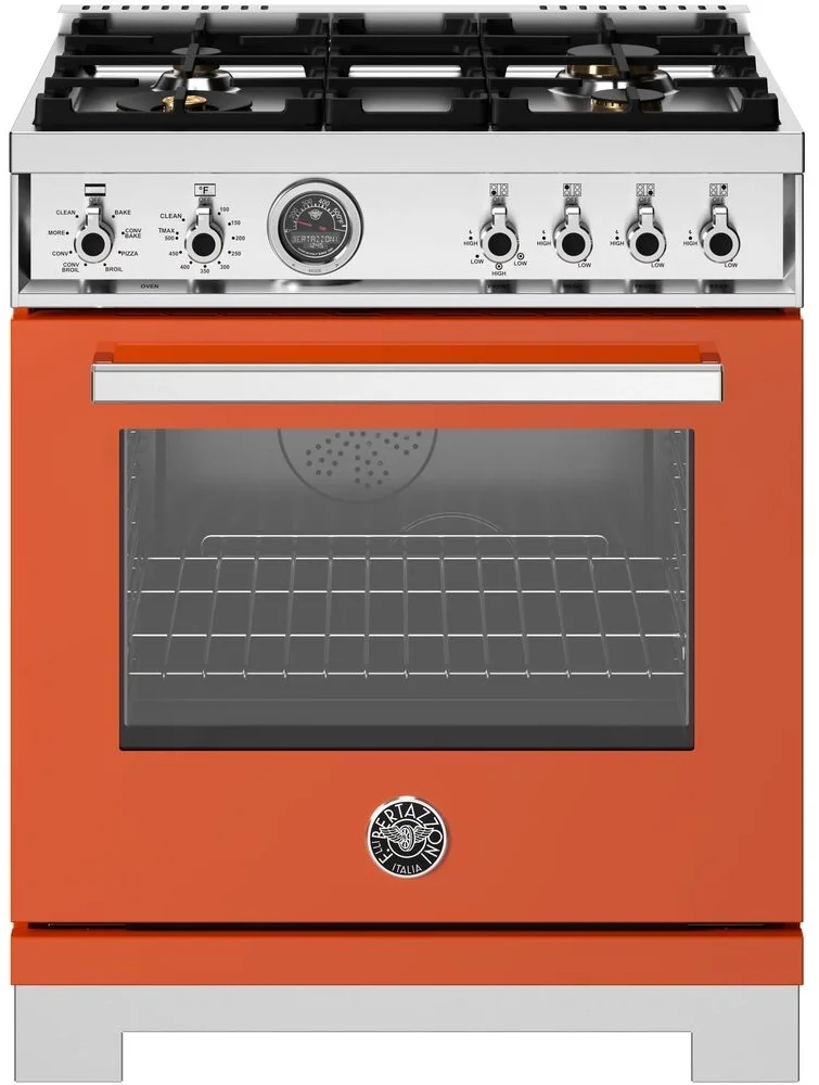 Bertazzoni PRO304BFEPART Professional Series 30 Inch Natural Gas, Dual Fuel Freestanding Range in Arancio Orange