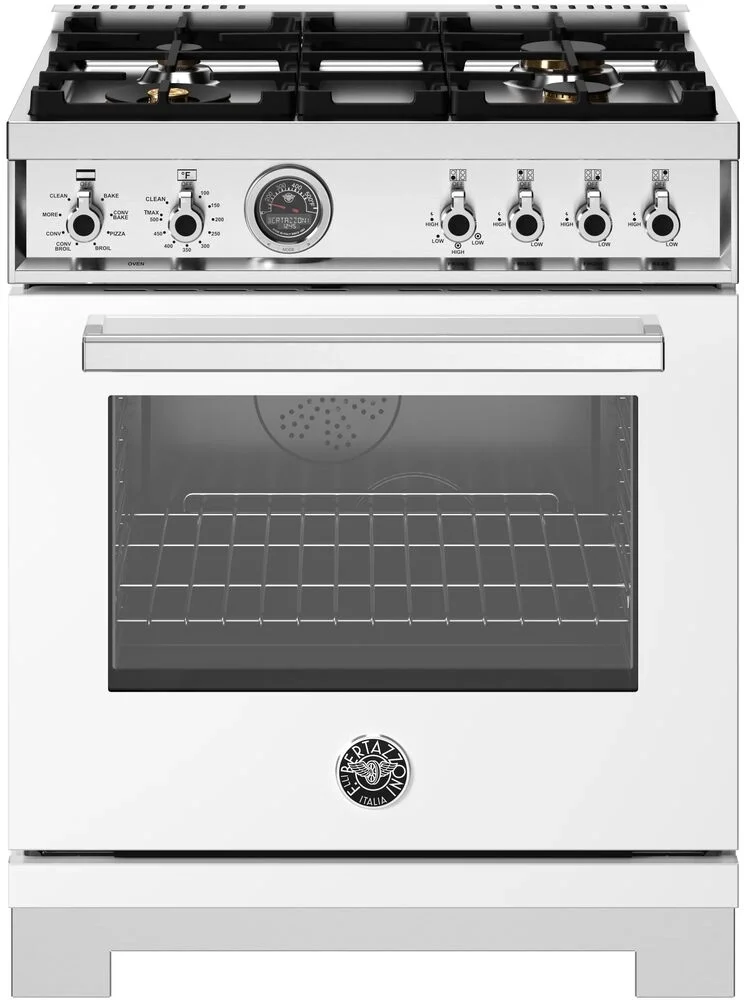 Bertazzoni PRO304BFEPBIT Professional Series 30 Inch Natural Gas, Dual Fuel Freestanding Range in Bianco White