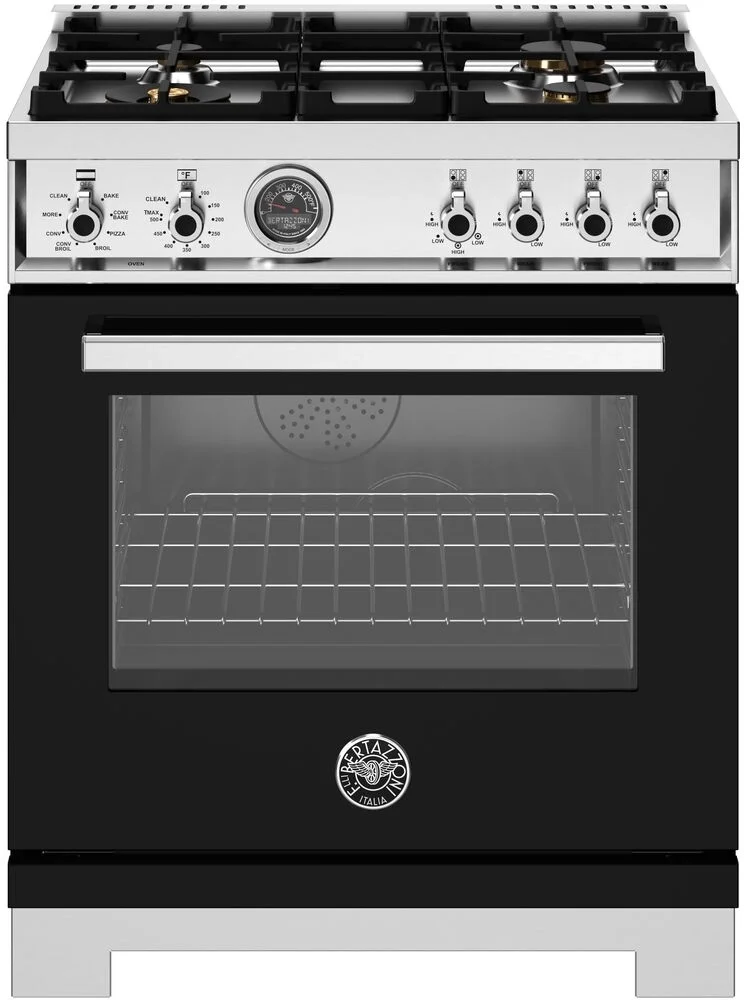 Bertazzoni PRO304BFEPNET Professional Series 30 Inch Natural Gas, Dual Fuel Freestanding Range in Nero Black