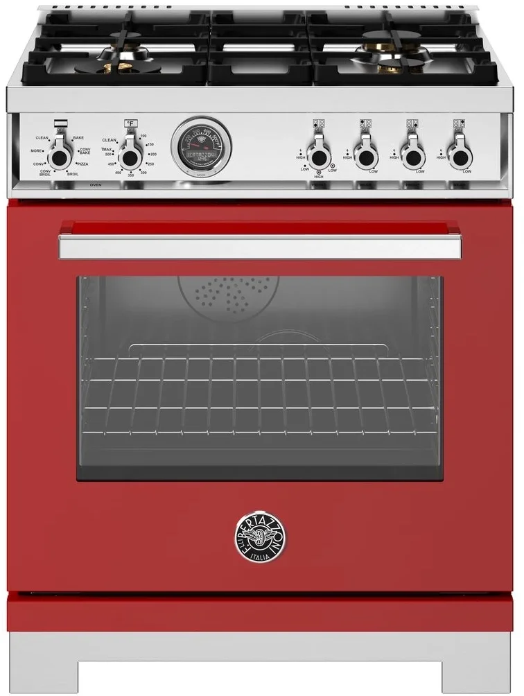Bertazzoni PRO304BFEPROT Professional Series 30 Inch Natural Gas, Dual Fuel Freestanding Range in Rosso Red