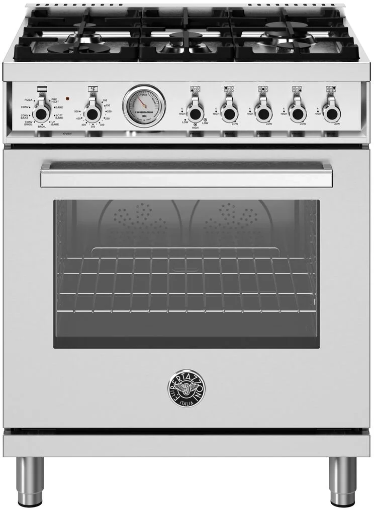 Bertazzoni PRO305DFMXV Professional Series 30 Inch Natural Gas, Dual Fuel Freestanding Range in Stainless Steel