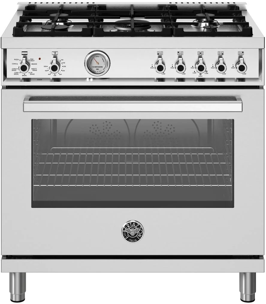 Bertazzoni PRO365DFMXV Professional Series 36 Inch Natural Gas, Dual Fuel Freestanding Range in Stainless Steel