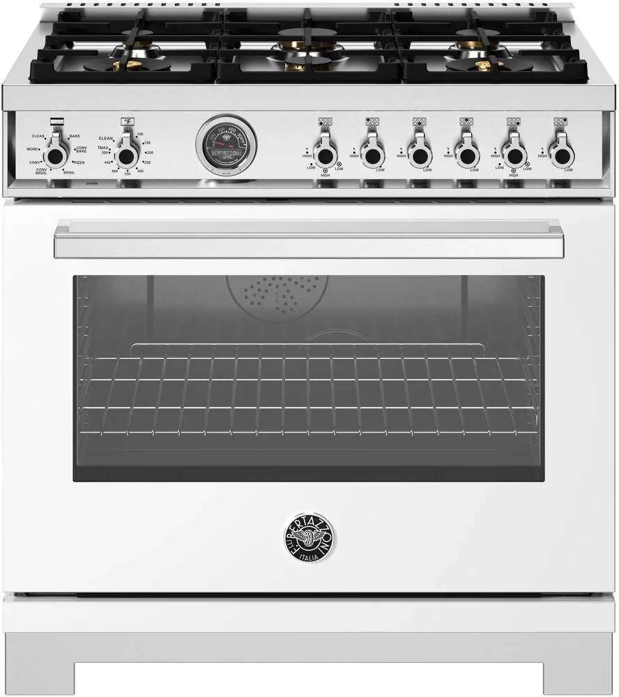 Bertazzoni PRO366BCFEPBIT Professional Series 36 Inch Natural Gas, Dual Fuel Freestanding Range in Bianco White