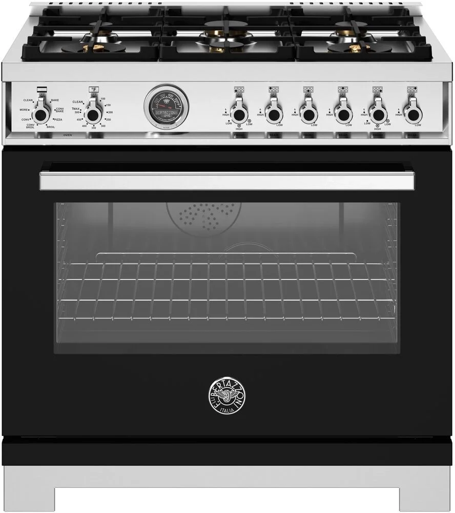 Bertazzoni PRO366BCFEPNET Professional Series 36 Inch Natural Gas, Dual Fuel Freestanding Range in Nero Black