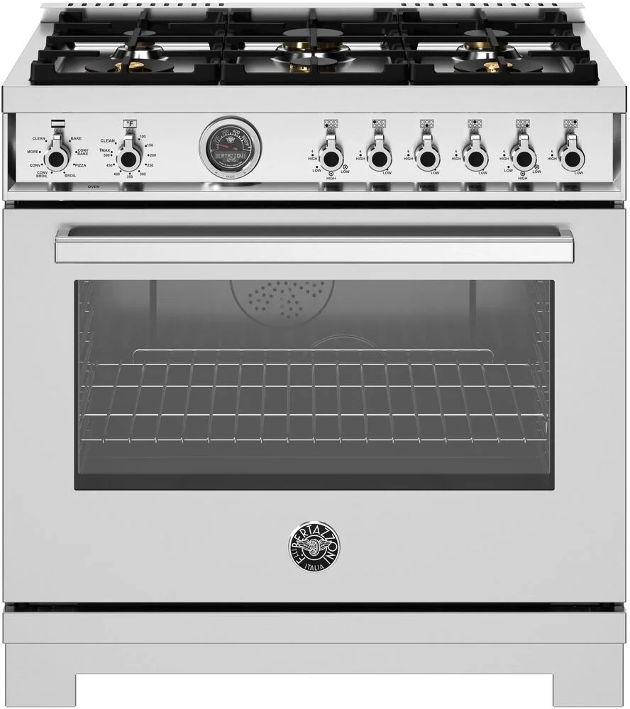 Bertazzoni PRO366BCFEPXT Professional Series 36 Inch Natural Gas, Dual Fuel Freestanding Range in Stainless Steel