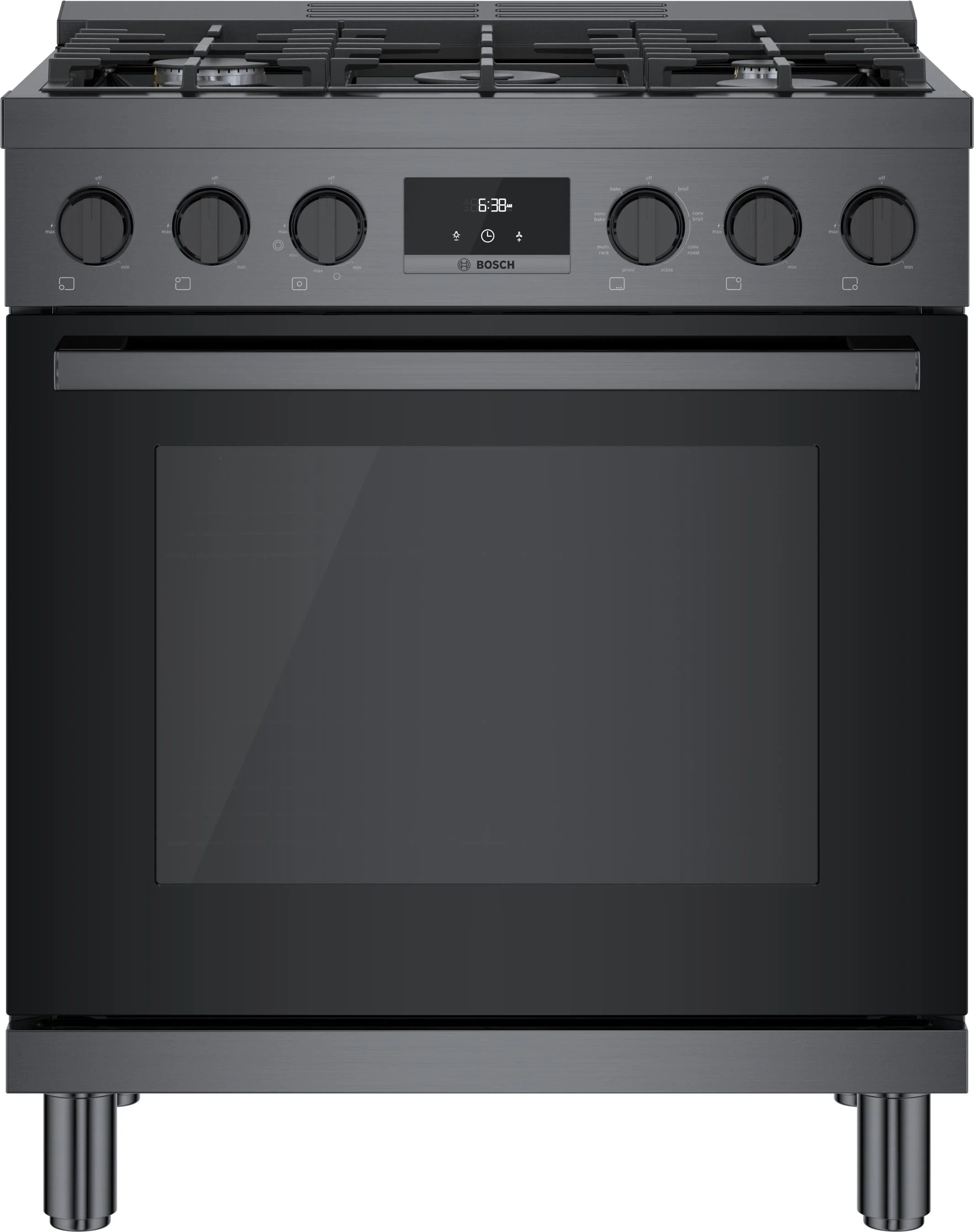 Bosch HDS8045U 800 Series 30 Inch Black Stainless Steel Dual Fuel Convection Freestanding Range