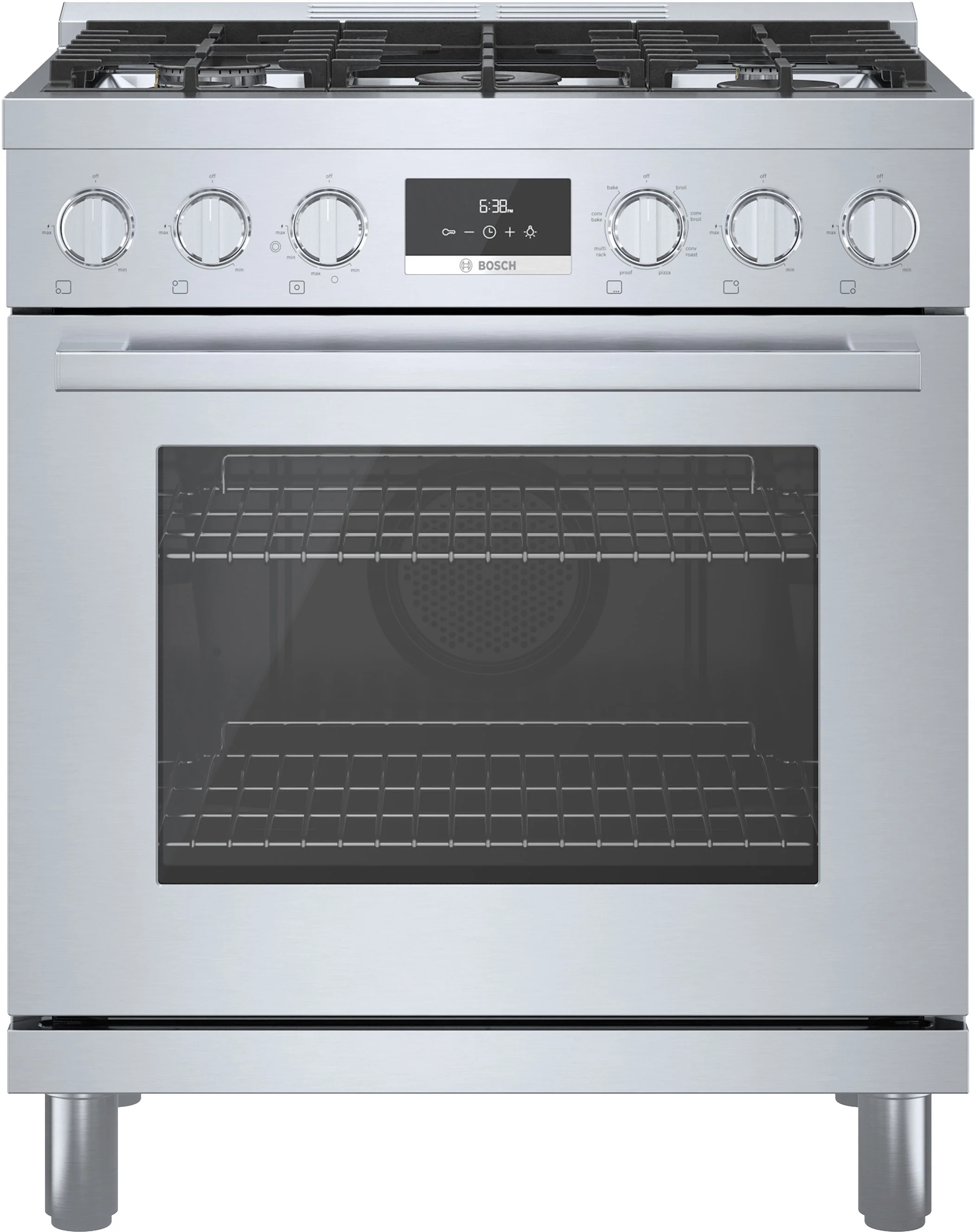 Bosch HDS8055U 800 Series 30 Inch Stainless Steel Dual Fuel Convection Freestanding Range