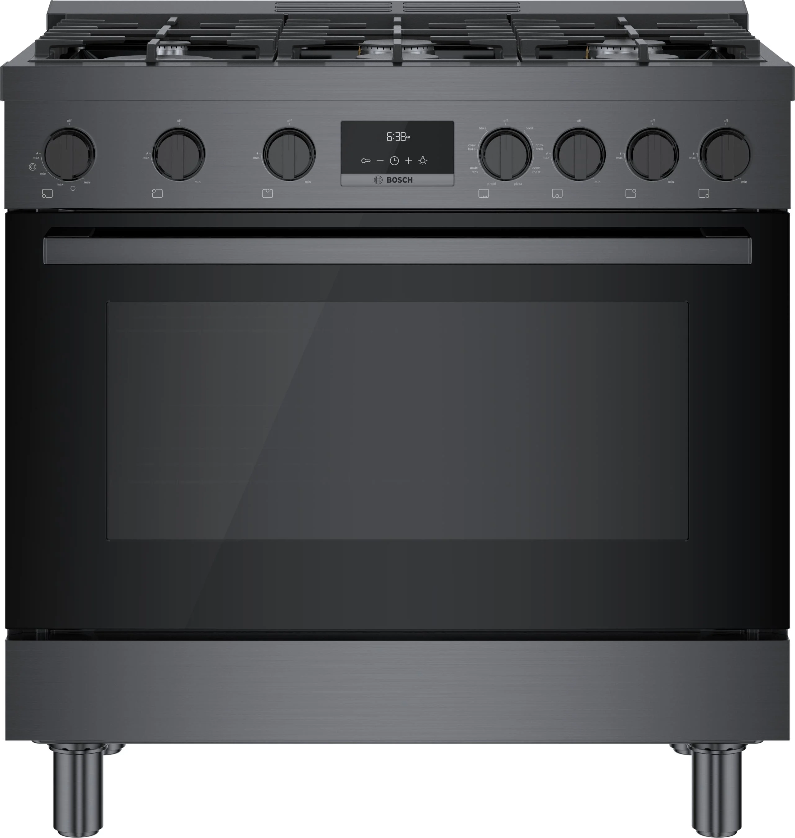 Bosch HDS8645U 800 Series 36 Inch Black Stainless Steel Dual Fuel Convection Freestanding Range