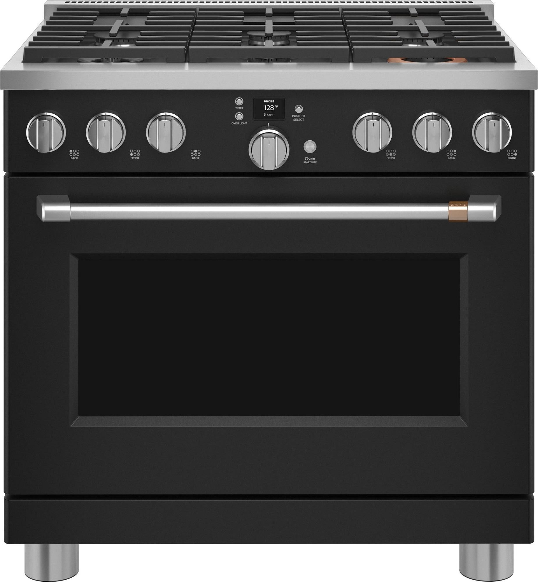 Cafe C2Y366P3TD1 Matte Collection Series 36 Inch Matte Black Dual Fuel Freestanding Range, in Matte Black