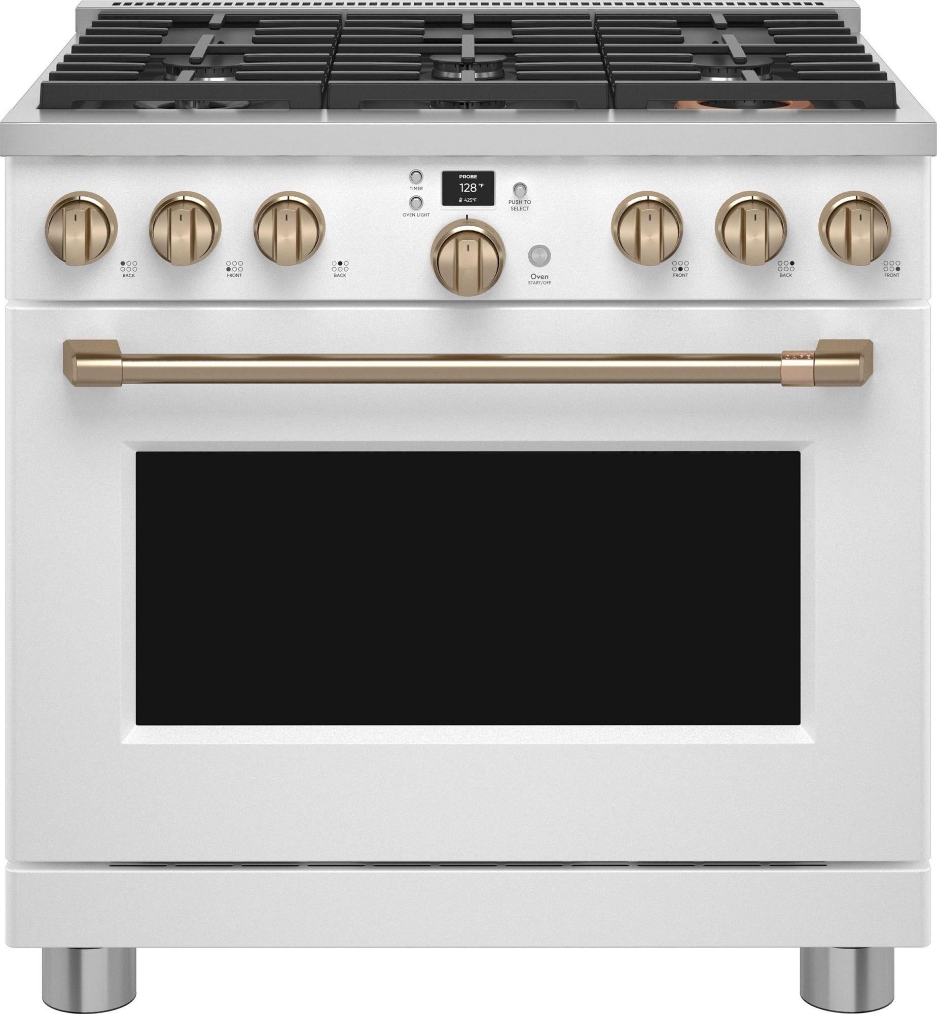 Cafe C2Y366P4TW2 Matte Collection Series 36 Inch Matte White Dual Fuel Freestanding Range, in Matte White