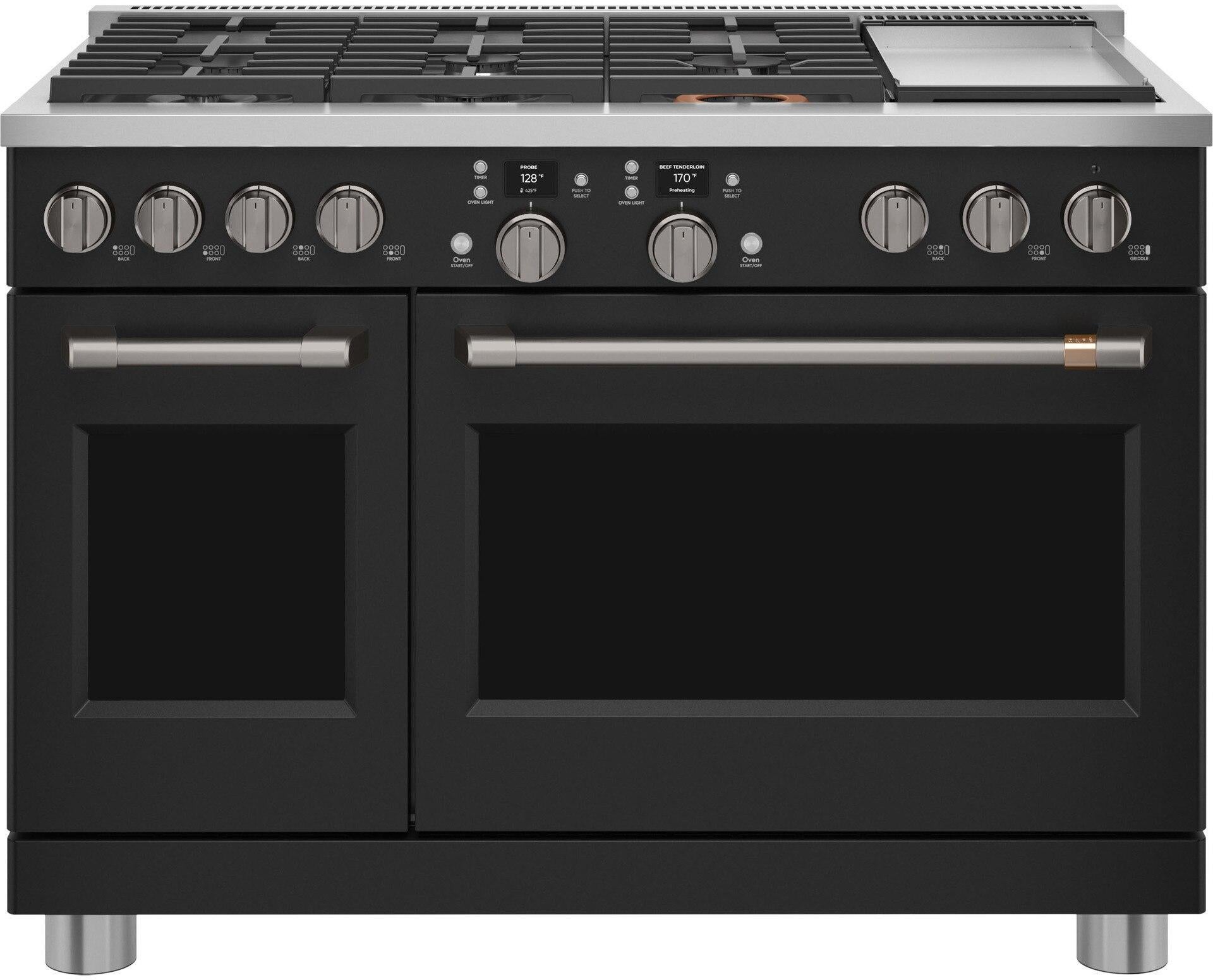 Cafe C2Y486P3TD1 Matte Collection Series 48 Inch Matte Black Dual Fuel Freestanding Range, in Matte Black