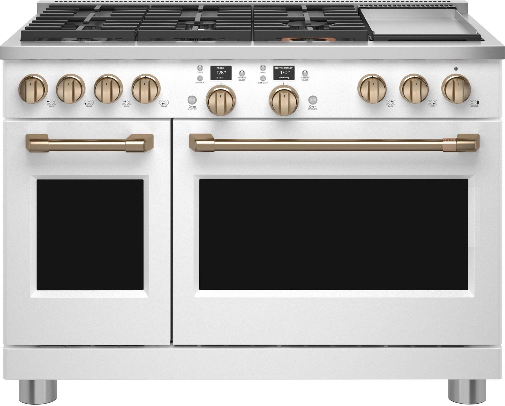 Cafe C2Y486P4TW2 Matte Collection Series 48 Inch Matte White Dual Fuel Freestanding Range, in Matte White