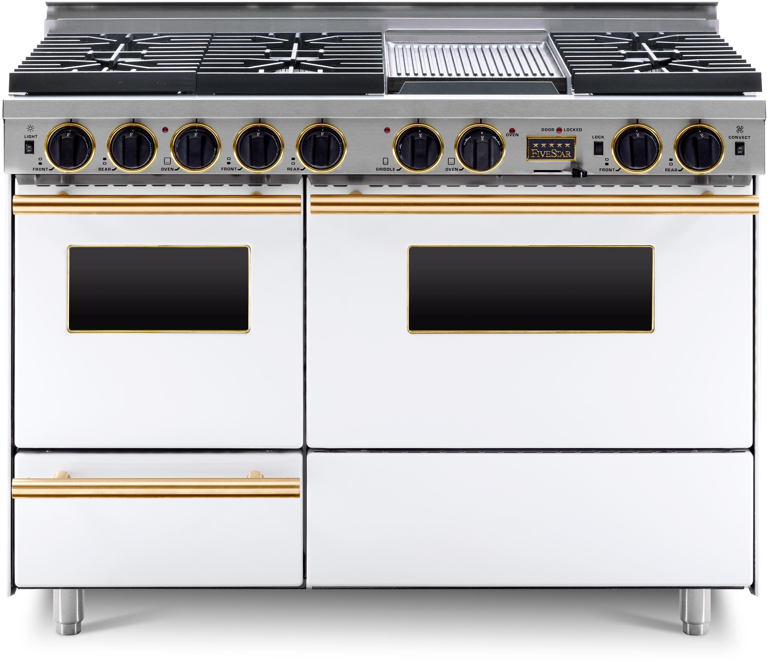 FiveStar WPN5397SW 48 Inch White Dual Fuel Freestanding Range, in White