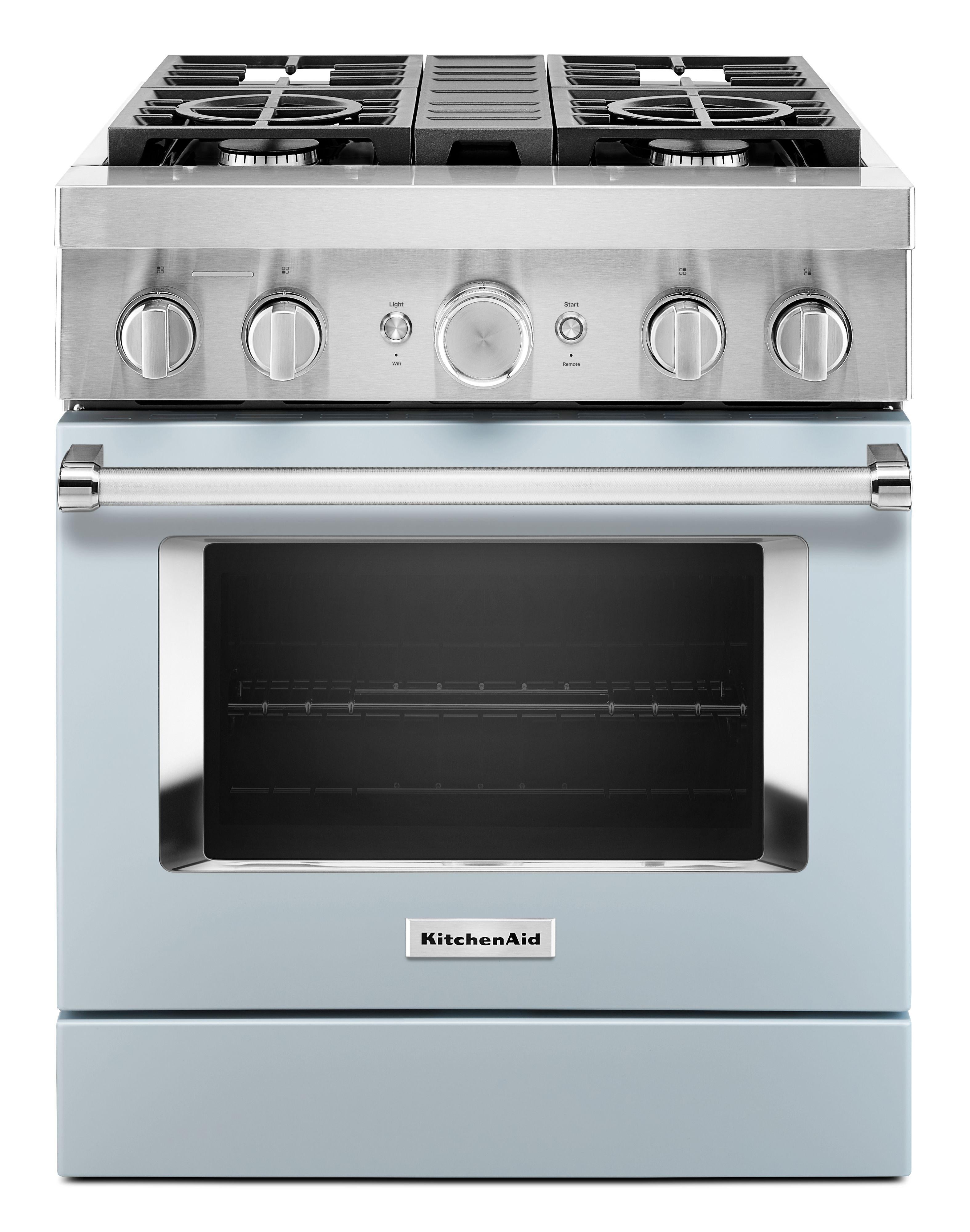 Kitchen Aid KitchenAid 30" Misty Blue Commercial Style Dual Fuel Sealed Burner Range - Conve