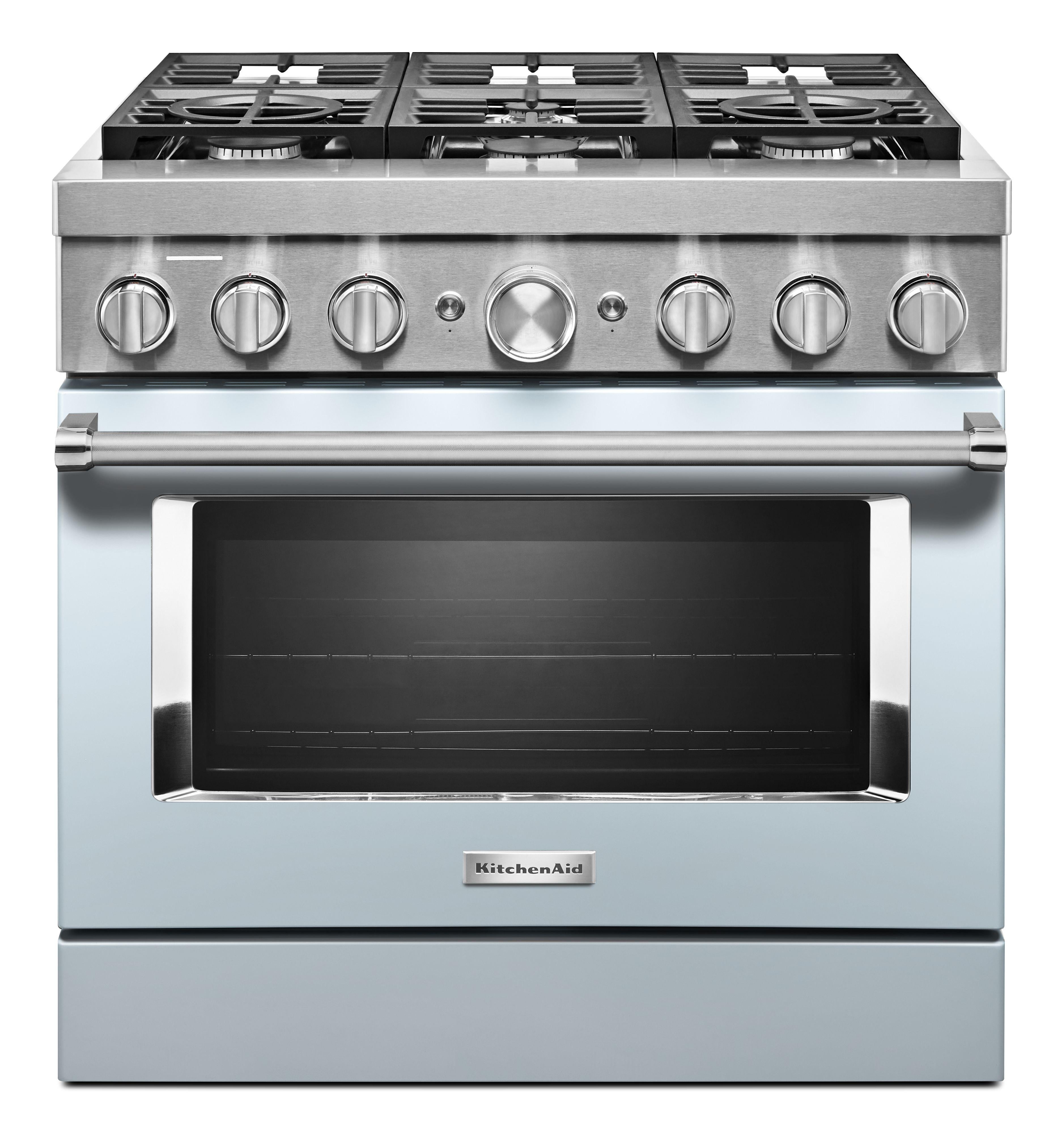 Kitchen Aid KitchenAid 36" Misty Blue Commercial Style Dual Fuel Sealed Burner Range - Conve