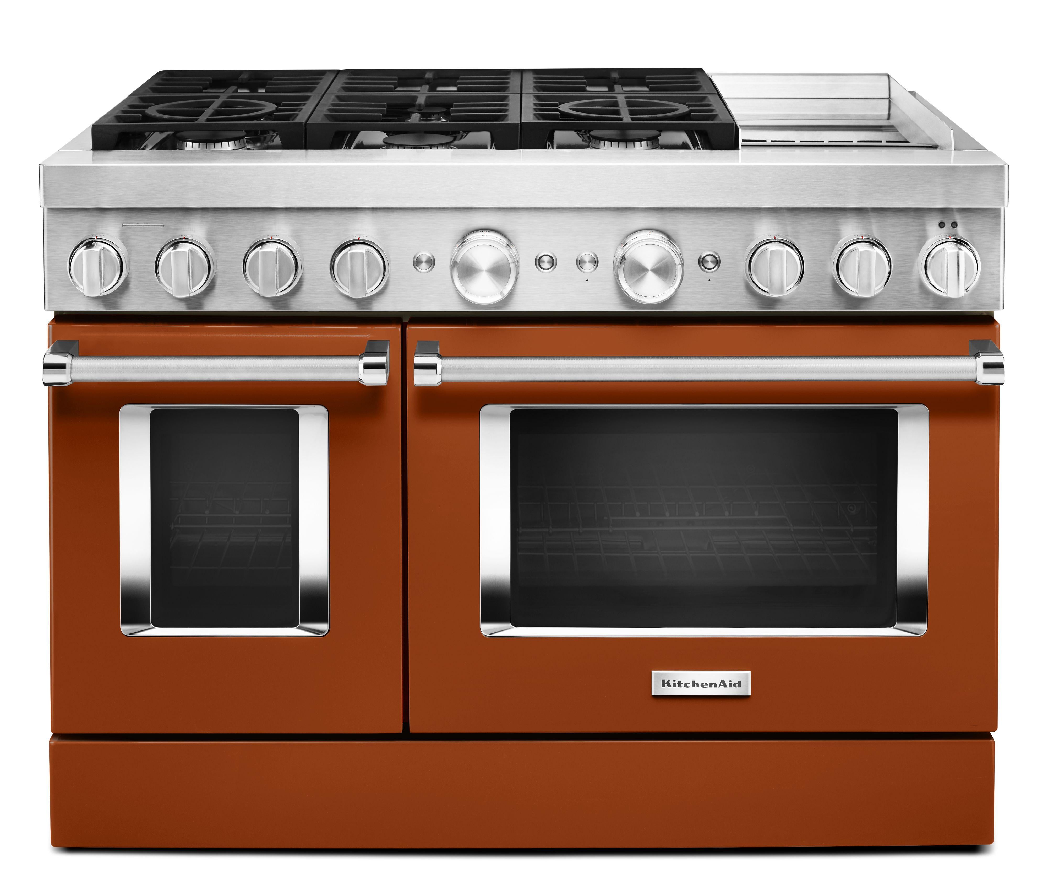 Kitchen Aid KitchenAid 48" Scorched Orange Commercial Style Dual Fuel Double Oven Sealed Bur